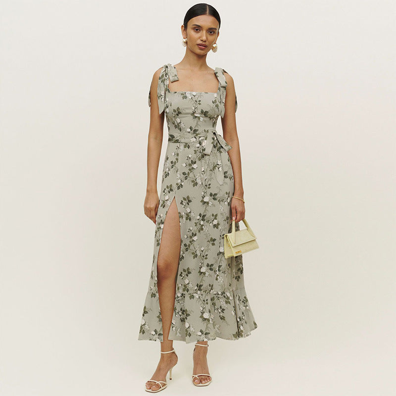 Damen Maxikleid mit floralem Muster und schulterfreien Rüschendetails Drune