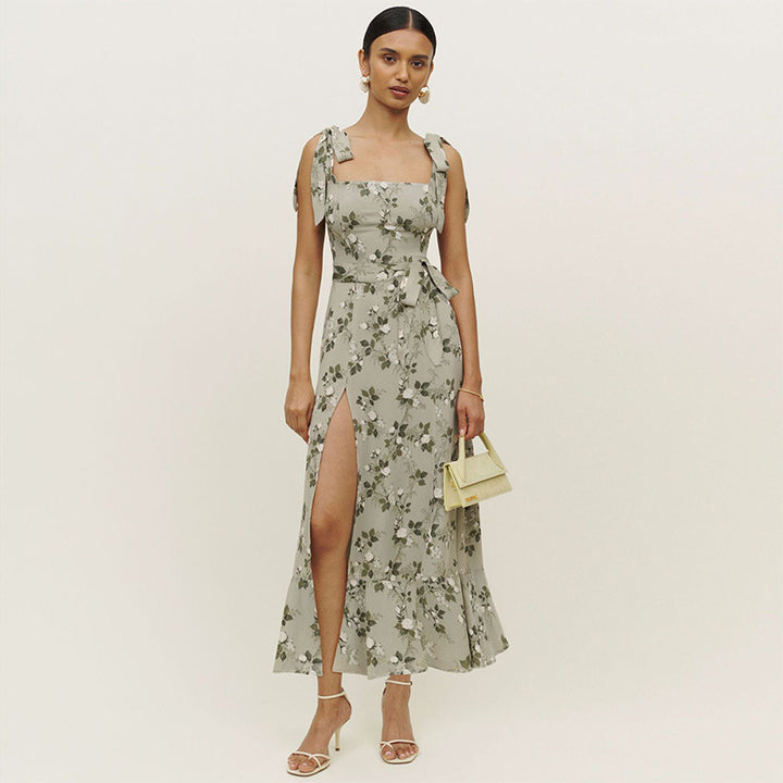 Damen Maxikleid mit floralem Muster und schulterfreien Rüschendetails Drune