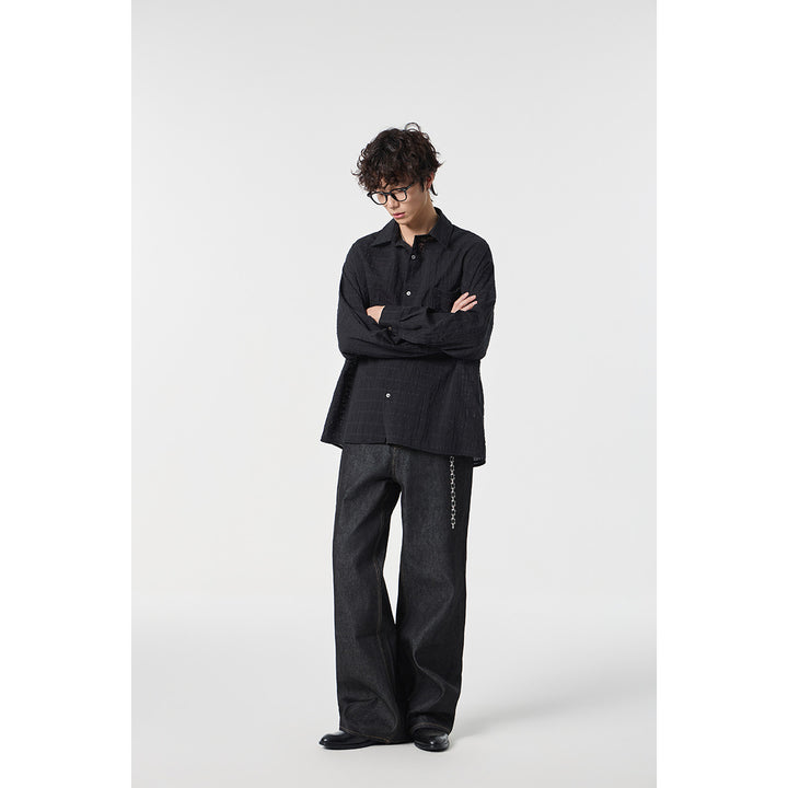 Herren Oversize Baumwoll-Leinen-Gauze-Hemd mit Brusttasche und Kentkragen Drune