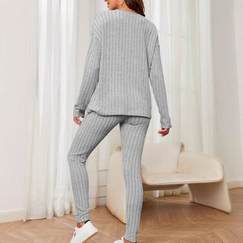 Damen lässiges Strick-Crop-Set mit weitem Schnitt Drune