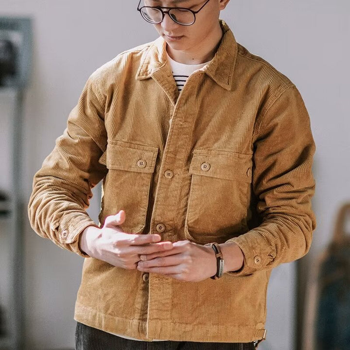 Herren Robustes Kord-Overshirt im Worker-Look mit aufgesetzten Pattentaschen Drune