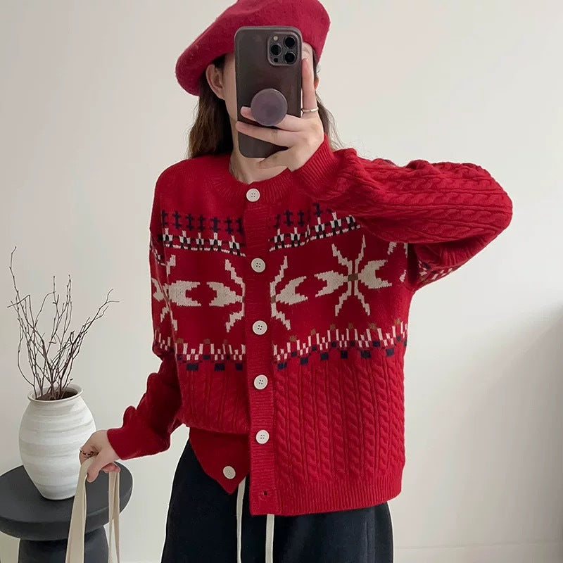 Damen Strickjacke mit folkloristischem Muster und hochwertiger Zopfstruktur Drune