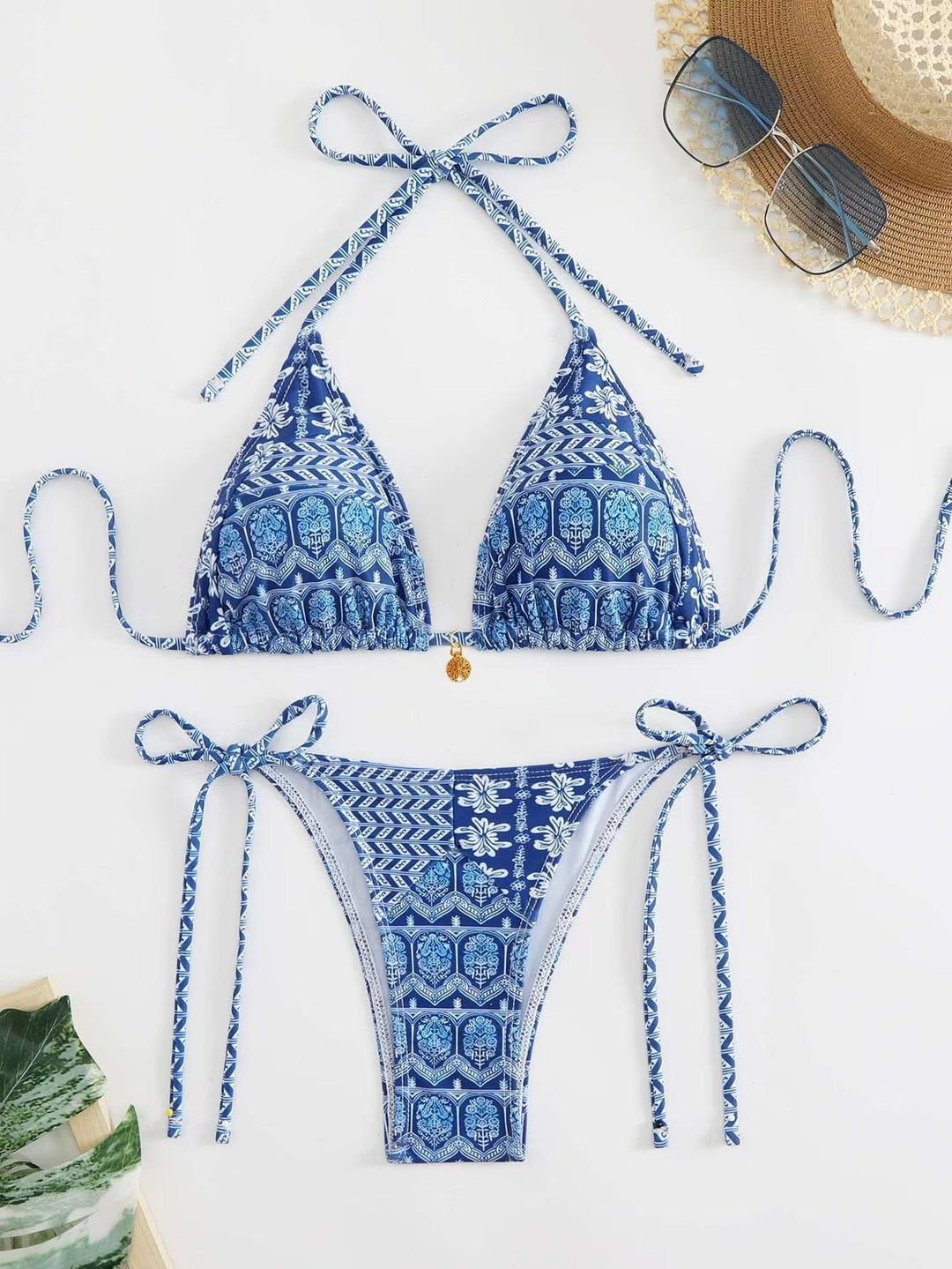 Damen Triangel-Bikini-Set mit verspieltem Blumenmuster Drune