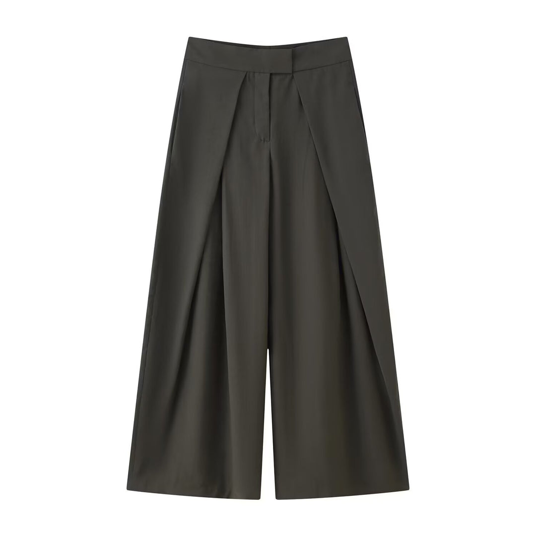 Damen Culotte-Hose mit weitem Bein, hoher Taille und ausgestellter Silhouette Drune