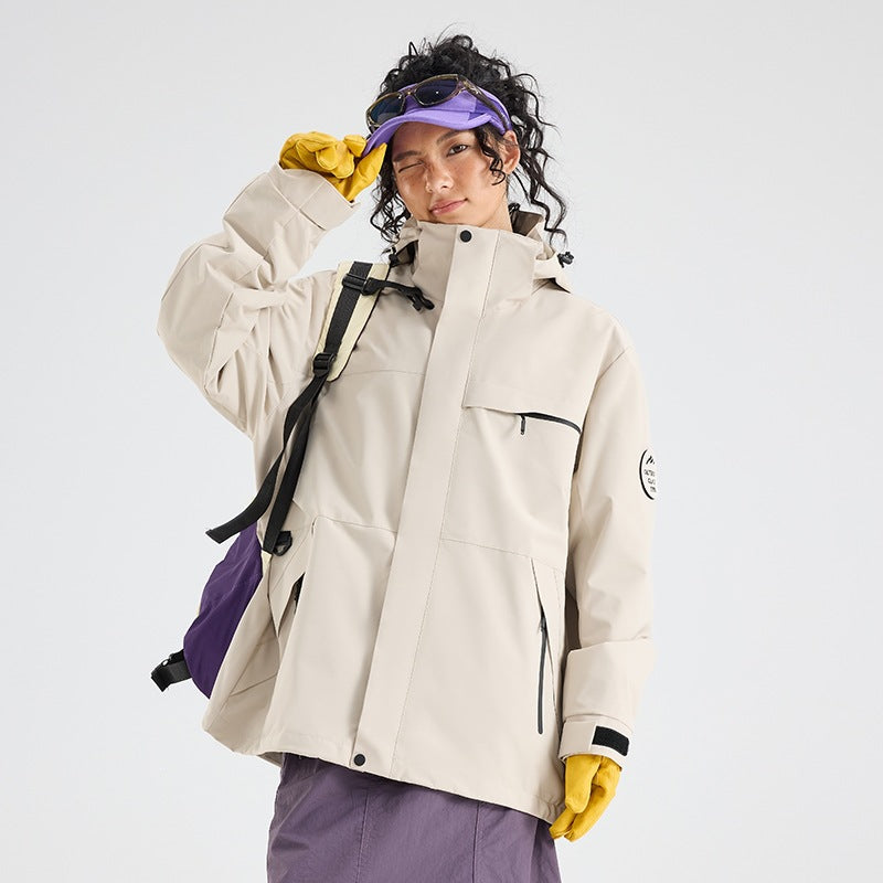 Herren Wasserdichte Outdoor-Softshelljacke mit Kapuze, hohem Stehkragen & Reißverschlusstaschen Drune