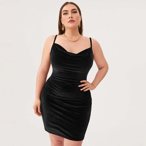 Damen elegantes, figurbetontes Partykleid aus Samt Drune