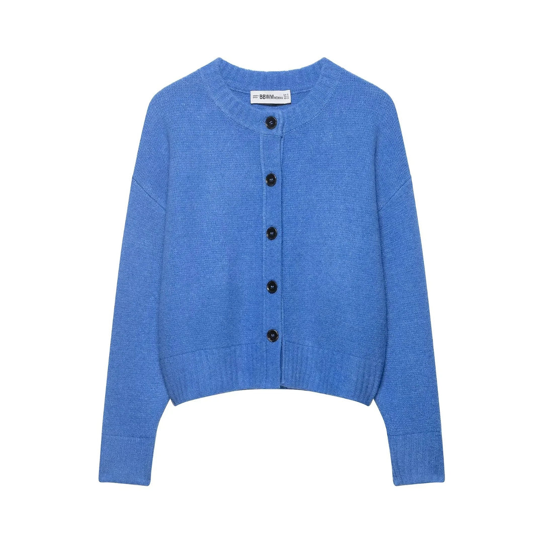 Damen Cropped-Cardigan mit kastiger Silhouette, Rippenbund und Rundhalsausschnitt Drune