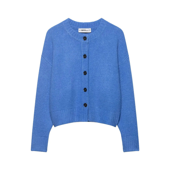 Damen Cropped-Cardigan mit kastiger Silhouette, Rippenbund und Rundhalsausschnitt Drune