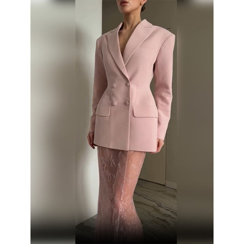Damen Taillierter Doppelreihiger Blazer mit betonter Taille und Pattentaschen Drune