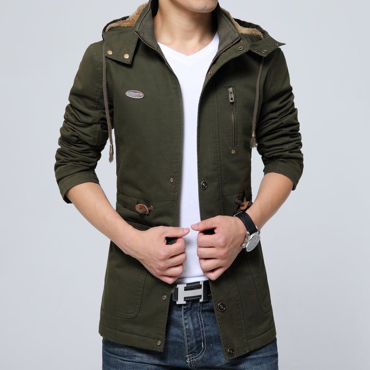 Herren leichter Utility-Parka mit Kapuze, Teddyfutter im Kragen und vertikaler Reißverschlusstasche Drune