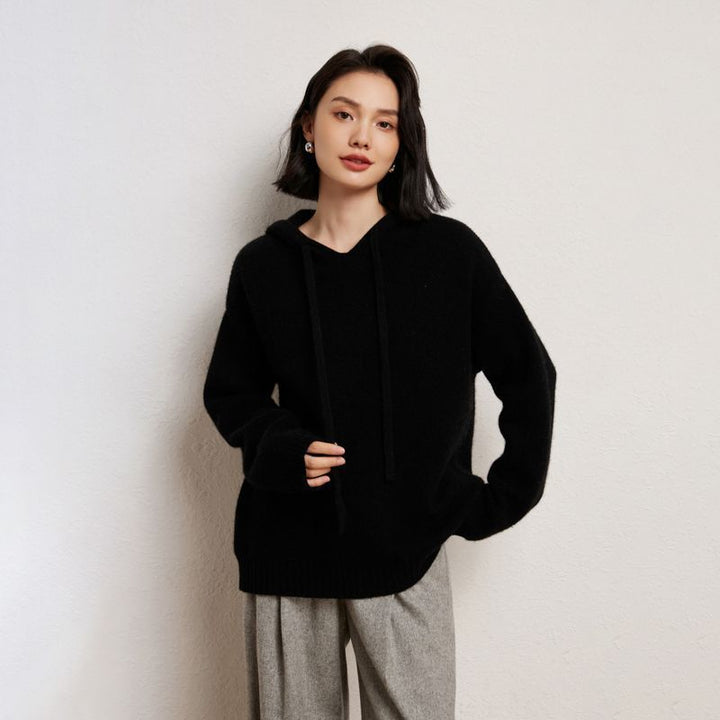Damen lässiger Strickpullover mit Kapuze und fein strukturierter Oberfläche Drune