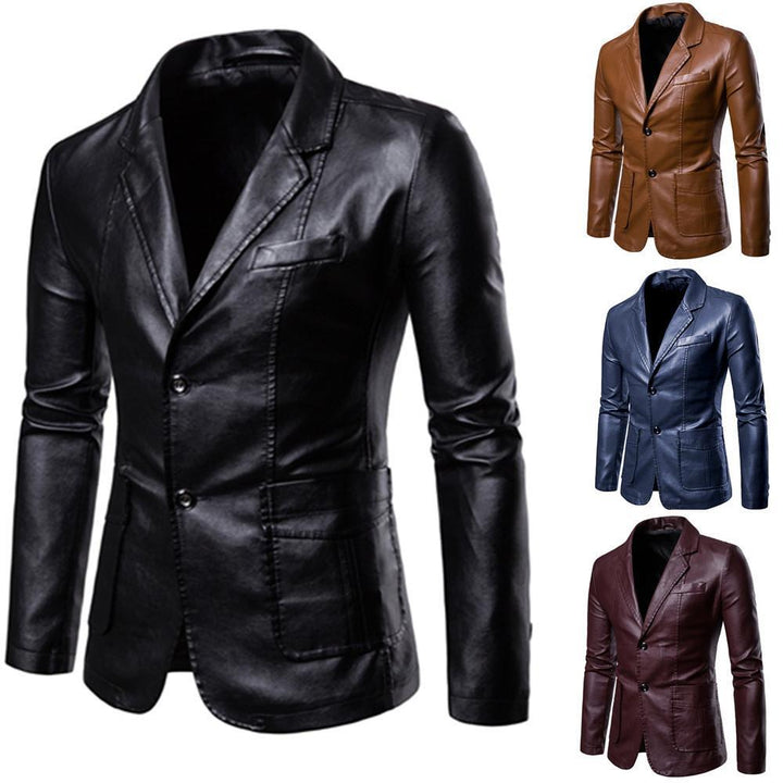 Herren nan schlanker Lederblazer mit Reverskragen und aufgesetzten Taschen Drune