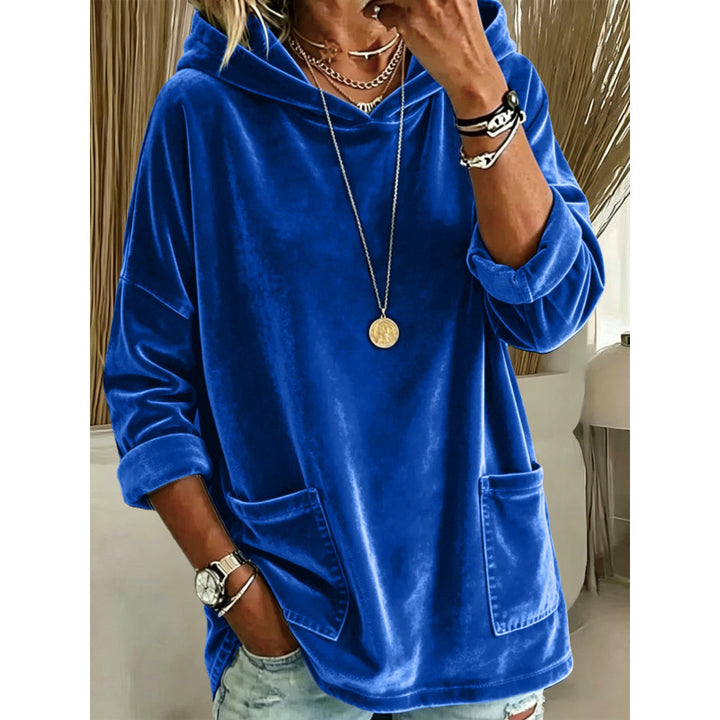 Damen Samt-Hoodie mit Kapuze, Oversize-Schnitt und aufgesetzten Taschen Drune