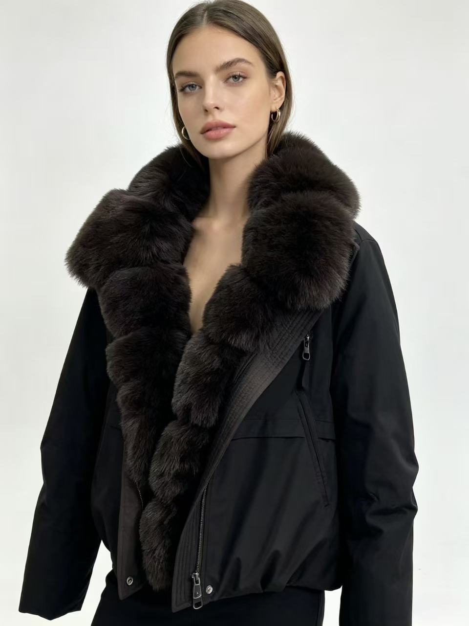 Damen nan taillierte Parka-Bomberjacke mit voluminösem Webpelzkragen und windabweisender Außenhülle Drune