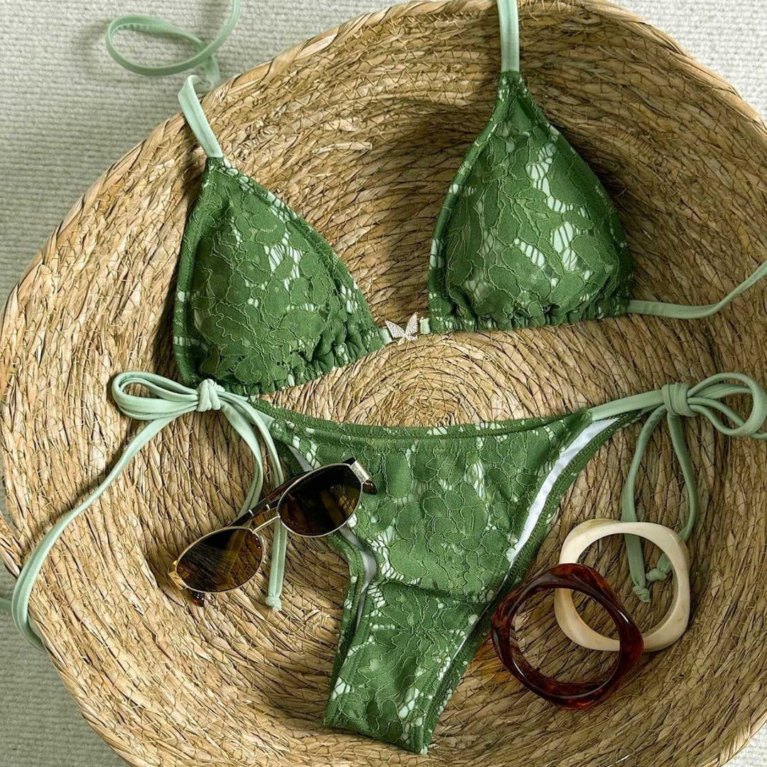 Damen Triangel-Bikini mit Spitze und verstellbaren Trägern Drune