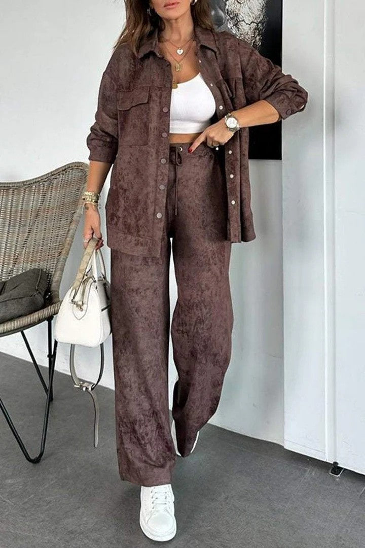 Damen Lässiges Blusen- und Hosen-Set aus weichem Material mit besonderen Texturen Drune
