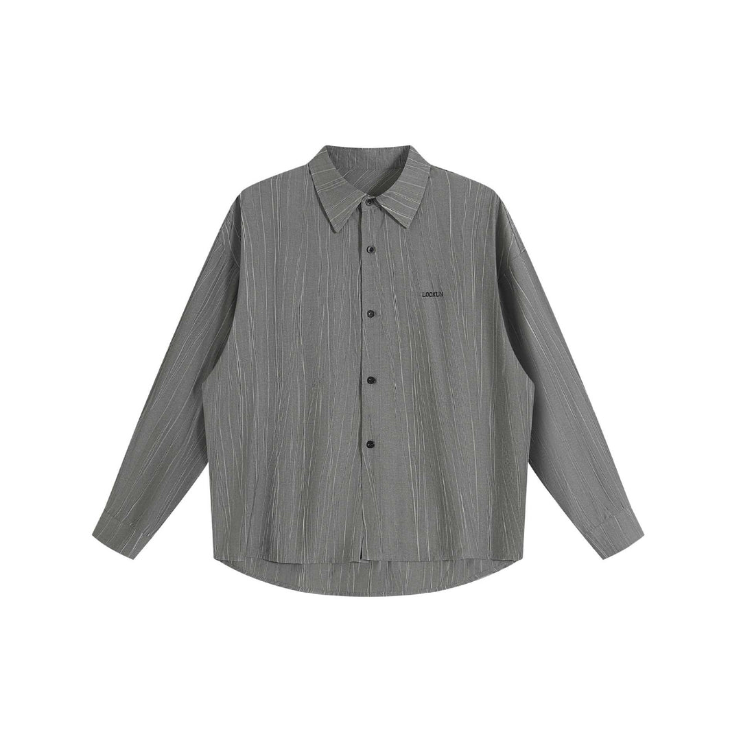 Unisex Oversize Hemdjacke mit strukturierter Längsstruktur, Kentkragen und abgerundetem Saum Drune