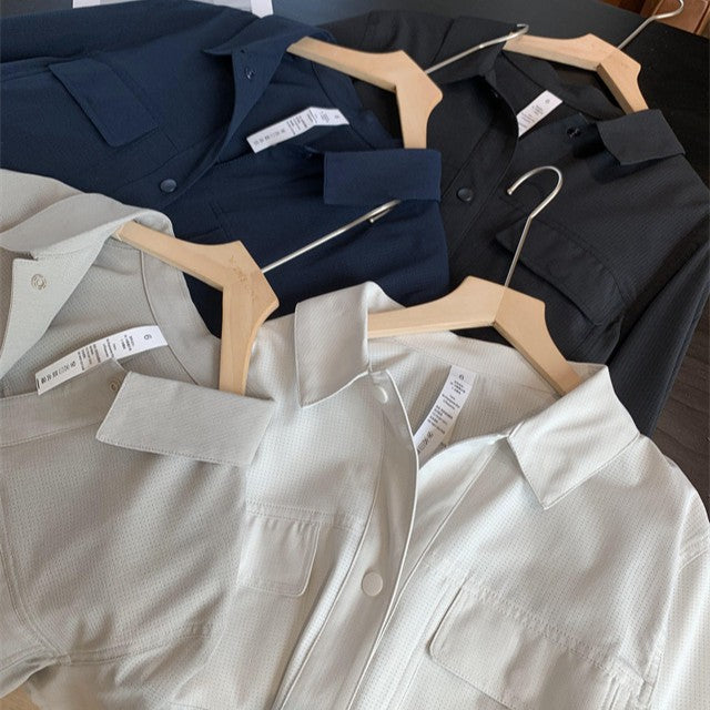 Damen Kurze Overshirt-Jacke aus strukturiertem Canvas mit Brusttaschen Drune