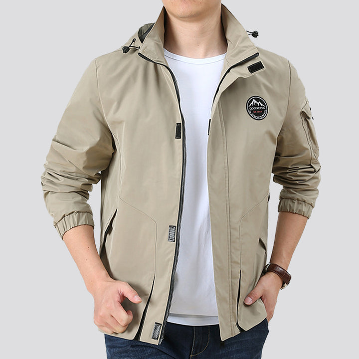 Herren Leichter Urbaner Softshell-Hoodie mit Ärmeltasche und hohem Stehkragen Drune