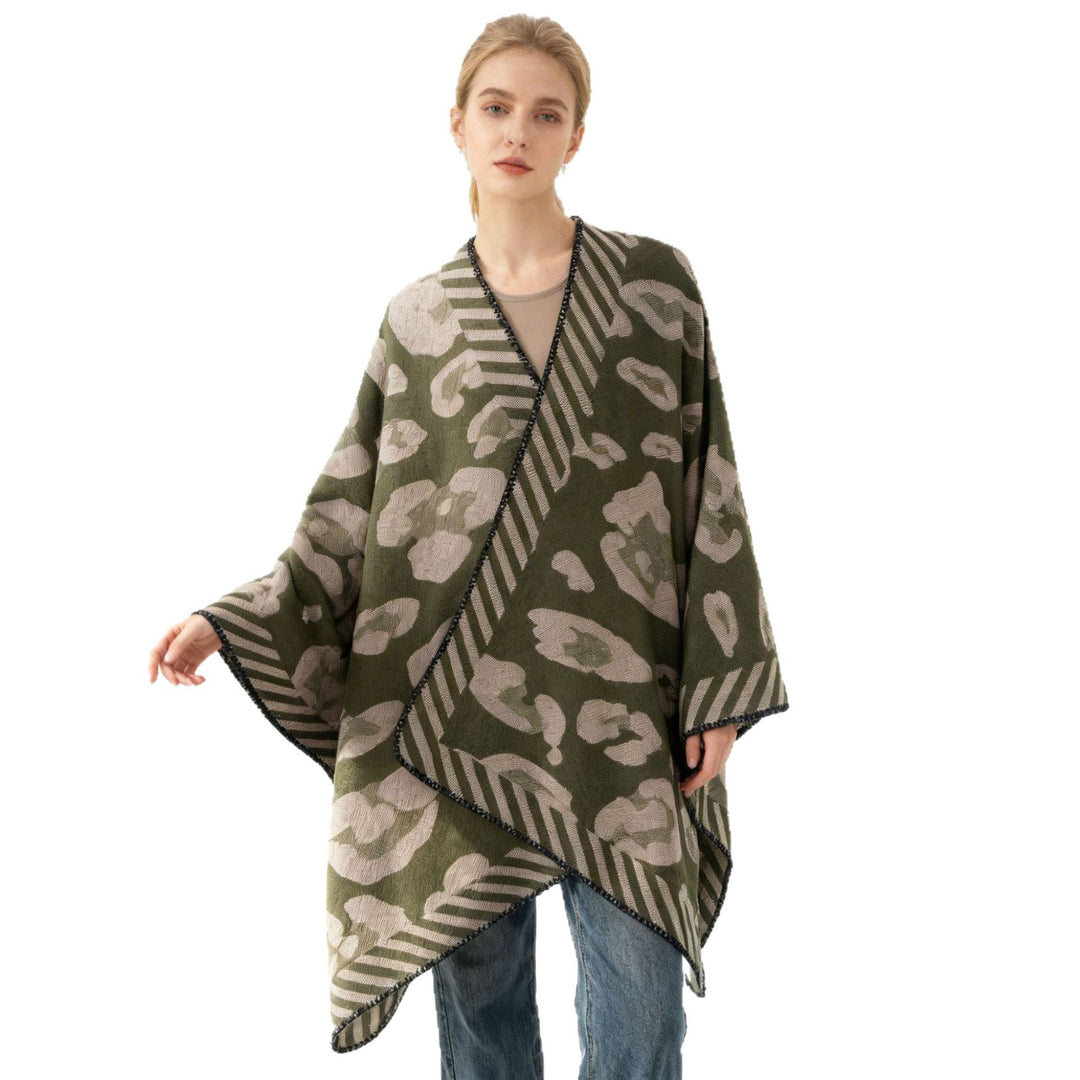 Damen Strukturierter Jacquard‑Capeponcho im Oversize‑Fall mit kontrastierter Kettelkante Drune