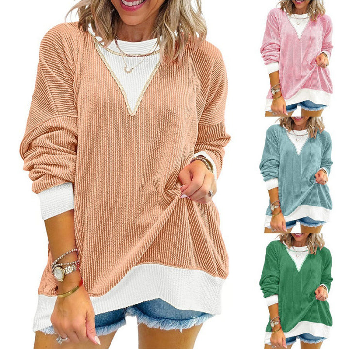 Damen lässiger Pullover aus strukturiertem Material mit V-Ausschnitt Drune