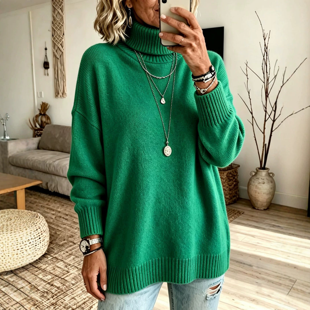 Damen Oversize Rollkragenpullover aus Feinstrick mit gerippten Bündchen und überschnittener Schulter Drune
