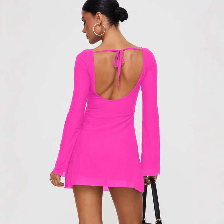 Damen figurbetontes Minikleid mit langem Ärmel und elegantem Rundhals Drune