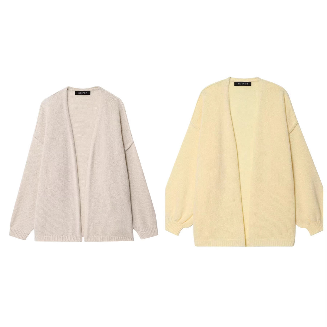 Damen Oversize Strickcardigan mit Ballonärmeln und offener Front Drune