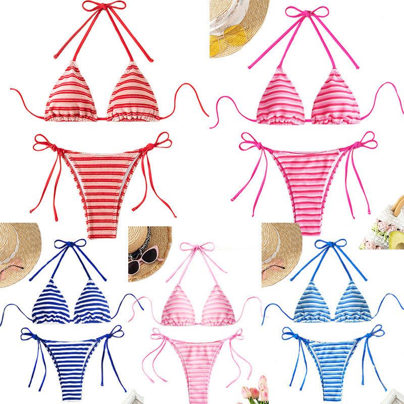 Damen gestreiftes Bikini-Set mit verstellbaren Trägern Drune