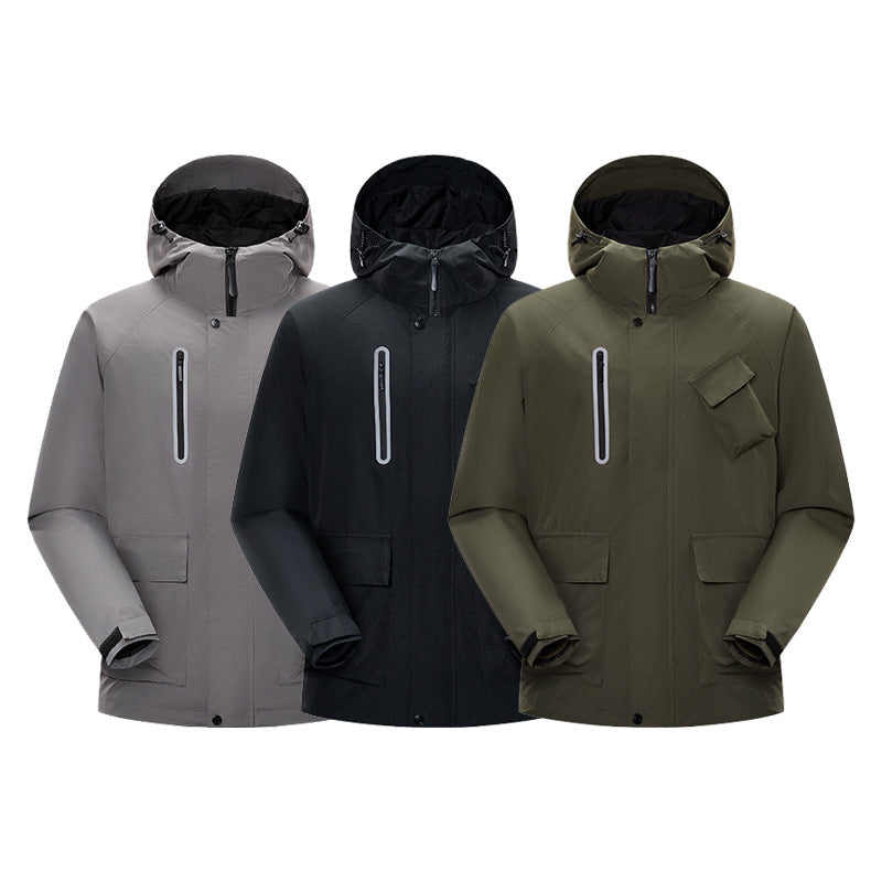 Herren Technische Regen‑Softshelljacke mit Kapuze, verschweißten Nähten und taktischen Taschen Drune