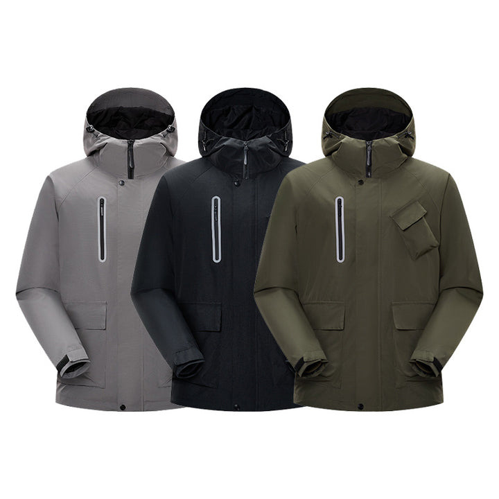 Herren Technische Regen‑Softshelljacke mit Kapuze, verschweißten Nähten und taktischen Taschen Drune
