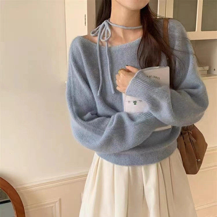 Damen lässiger Pullover mit dekorativem Halsband und weichem Material Drune