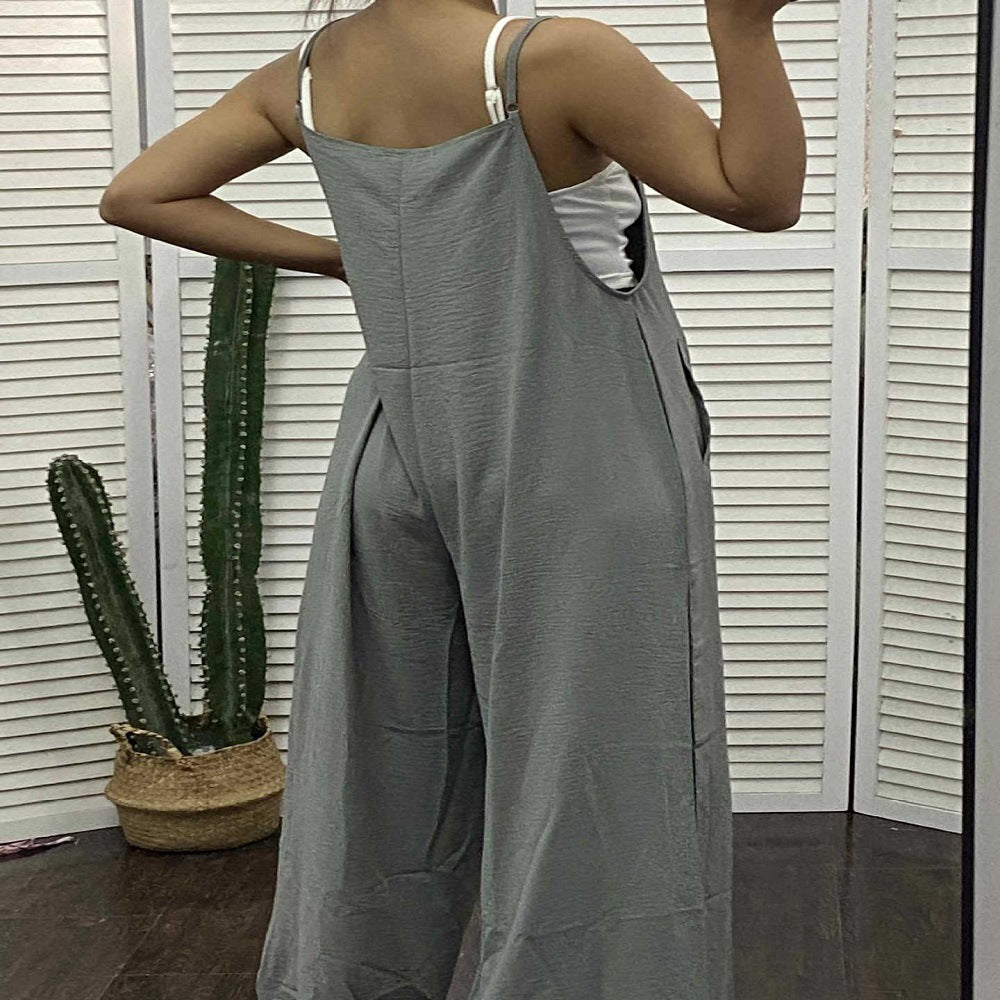 Damen Lässiger Jumpsuit mit weitem Bein und praktischen Taschen Drune