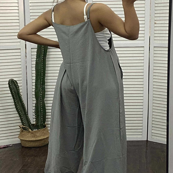 Damen Lässiger Jumpsuit mit weitem Bein und praktischen Taschen Drune
