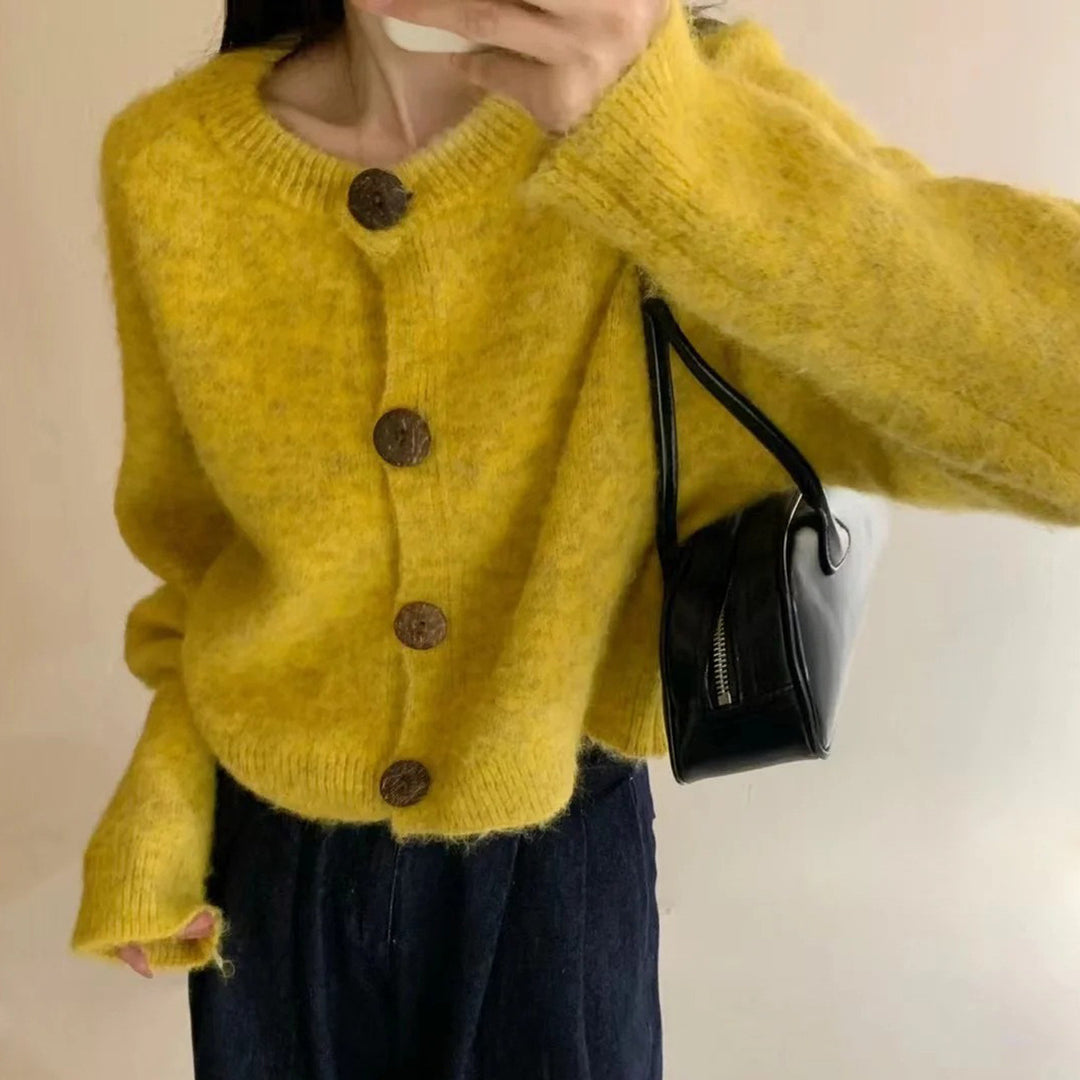 Damen Modische Strickjacke mit Knöpfen Drune