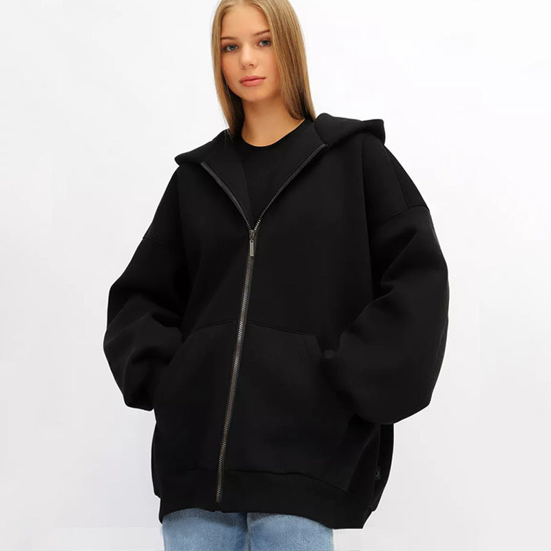Damen lässiger Oversized Zip-Hoodie mit tiefen Taschen Drune