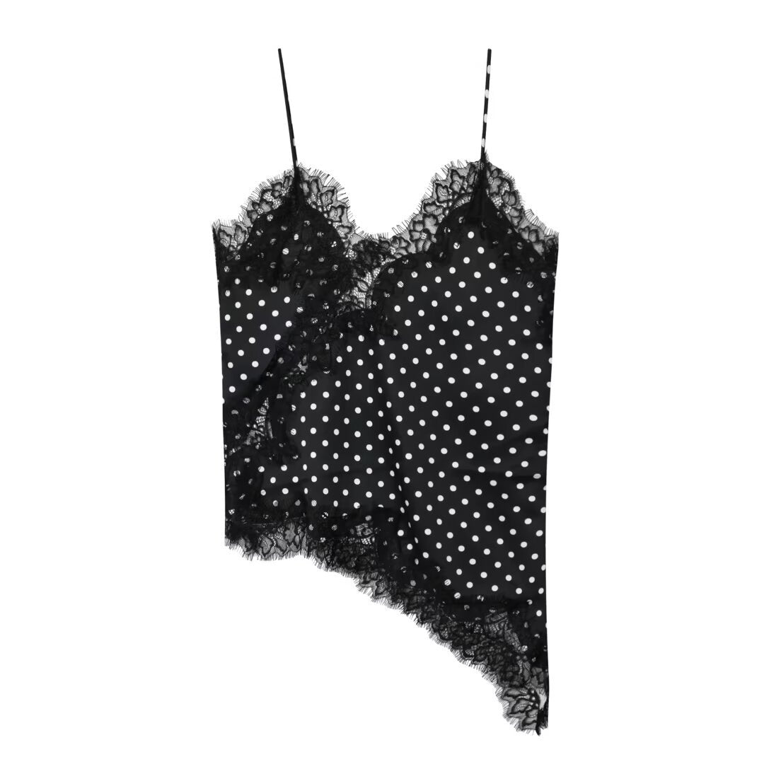 Damen-Spitzen-Camisole mit asymmetrischem Schnitt und eleganten Punkten Drune