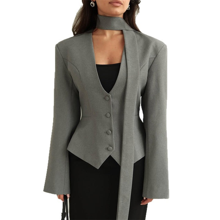Damen Blazer mit hochgeschlossenem Kragen und voluminösen Ärmeln Drune