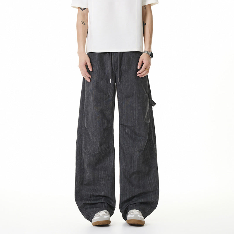 Damen Weite Leinenoptik Cargo-Bundhose mit Tunnelzug, Knieabnähern und asymmetrischer Seitentasche Drune