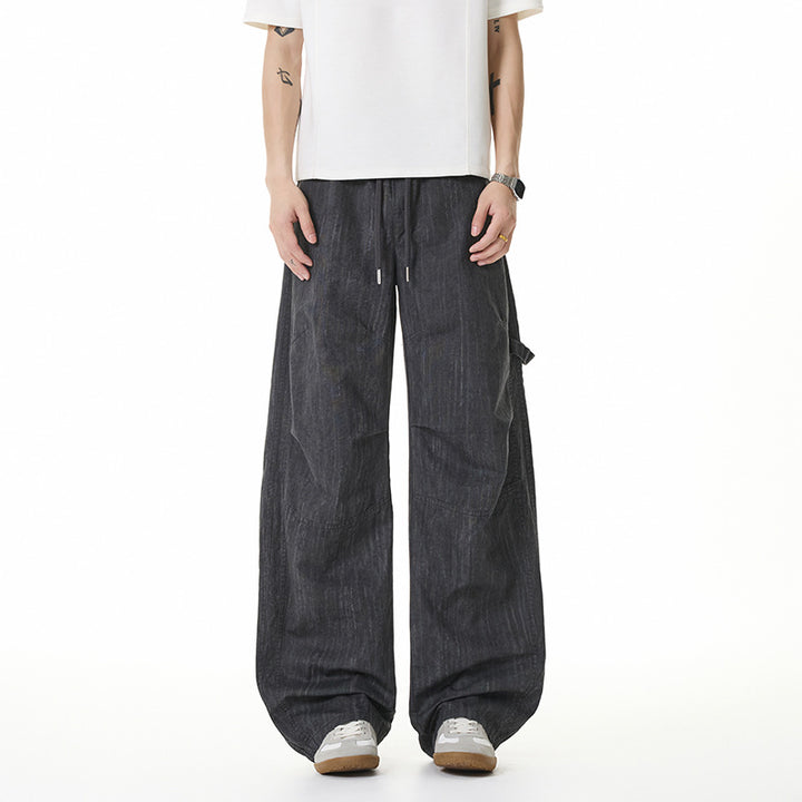 Damen Weite Leinenoptik Cargo-Bundhose mit Tunnelzug, Knieabnähern und asymmetrischer Seitentasche Drune