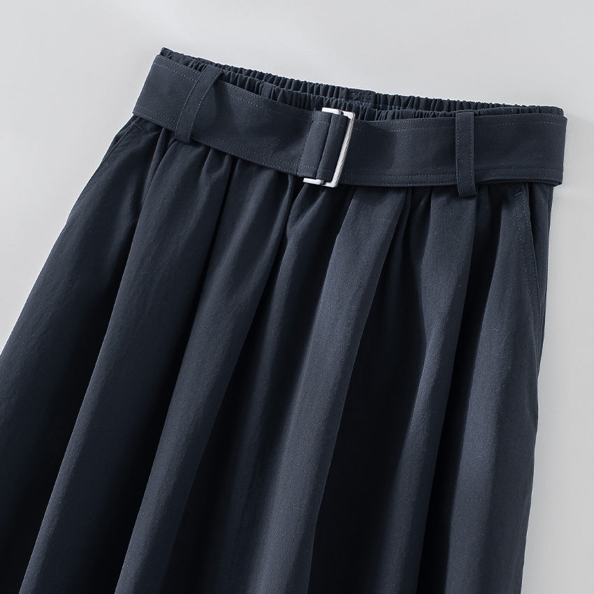 Damen Midilanger A-Linien-Rock mit hoher Taille, Faltenwurf und Taillengürtel Drune