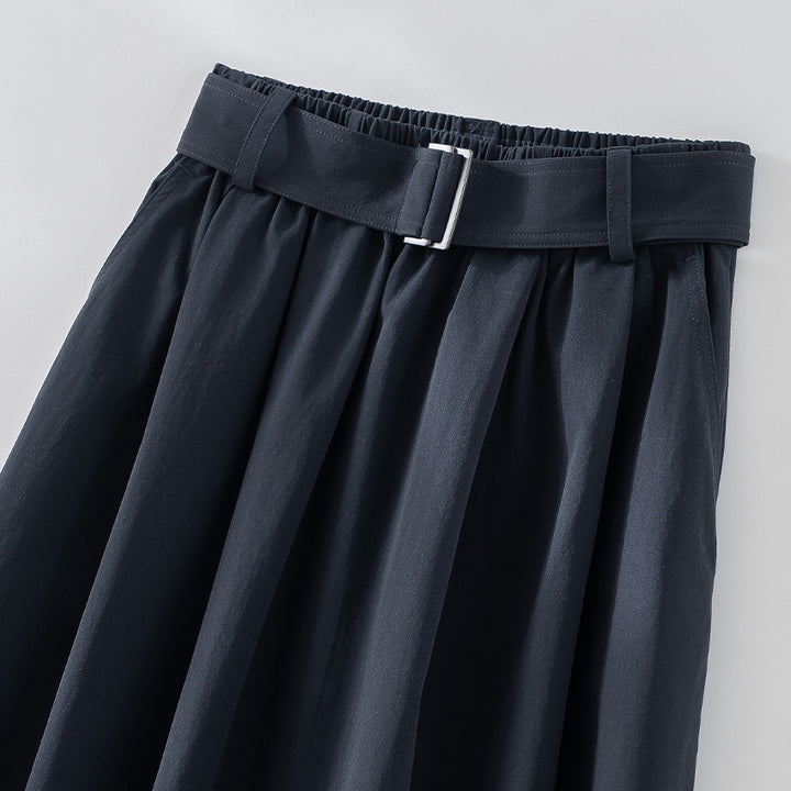 Damen Midilanger A-Linien-Rock mit hoher Taille, Faltenwurf und Taillengürtel Drune