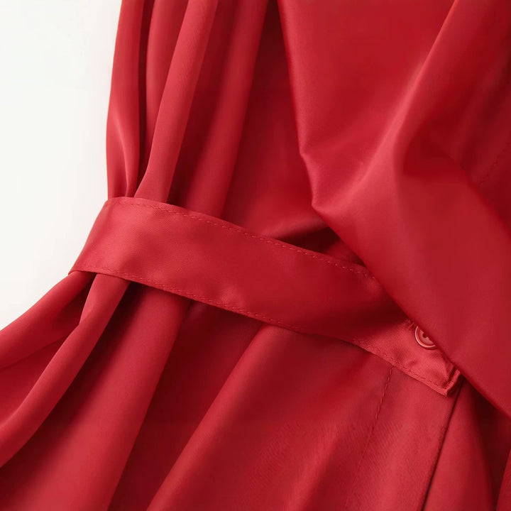 Damen Bluse mit Taillengürtel, V-Ausschnitt und langen Ärmeln Drune