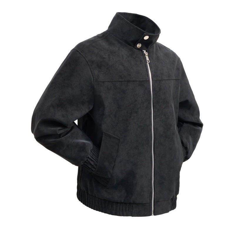 Herren kurzer Velours‑Imitat Blouson mit hohem Stehkragen, Metallreißverschluss und elastischem Saum Drune