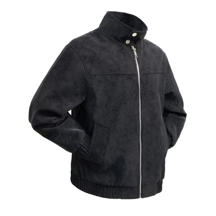Herren kurzer Velours‑Imitat Blouson mit hohem Stehkragen, Metallreißverschluss und elastischem Saum Drune
