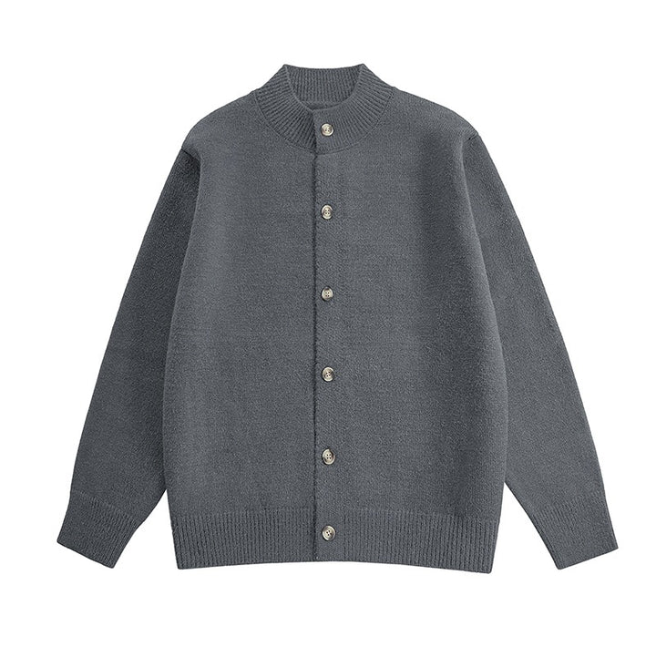 Herren Grobstrick-Cardigan mit Stehkragen, durchgehender Knopfleiste & gerippten Abschlüssen Drune