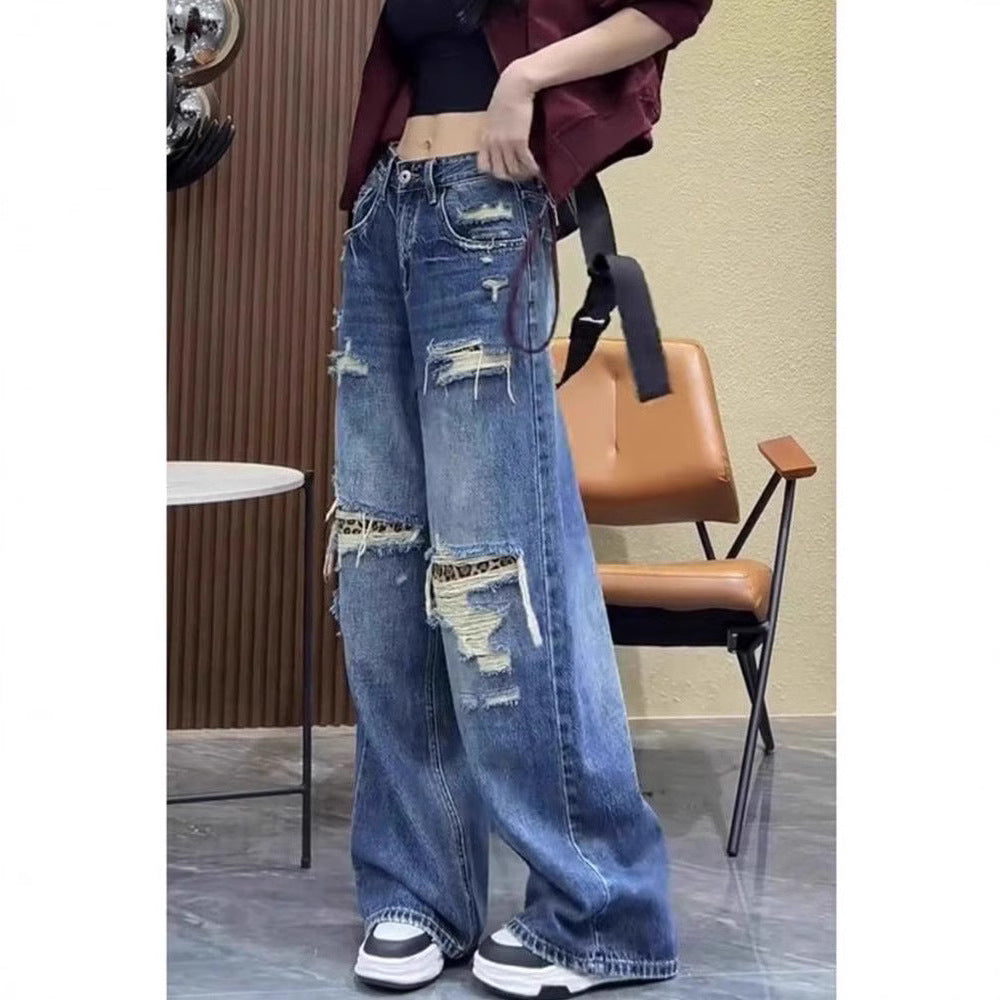 Damen Baggy-Jeans mit modischen Rissdetails und hohem Taillenbund Drune