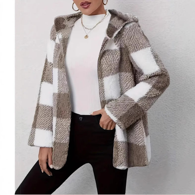 Damen Teddyjacke im modernen Karomuster Drune