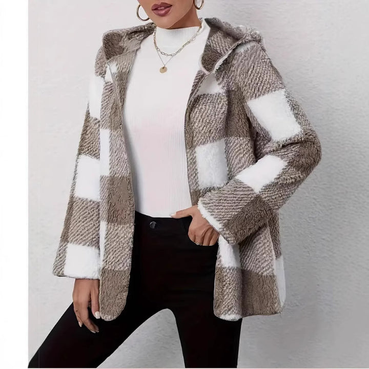 Damen Teddyjacke im modernen Karomuster Drune
