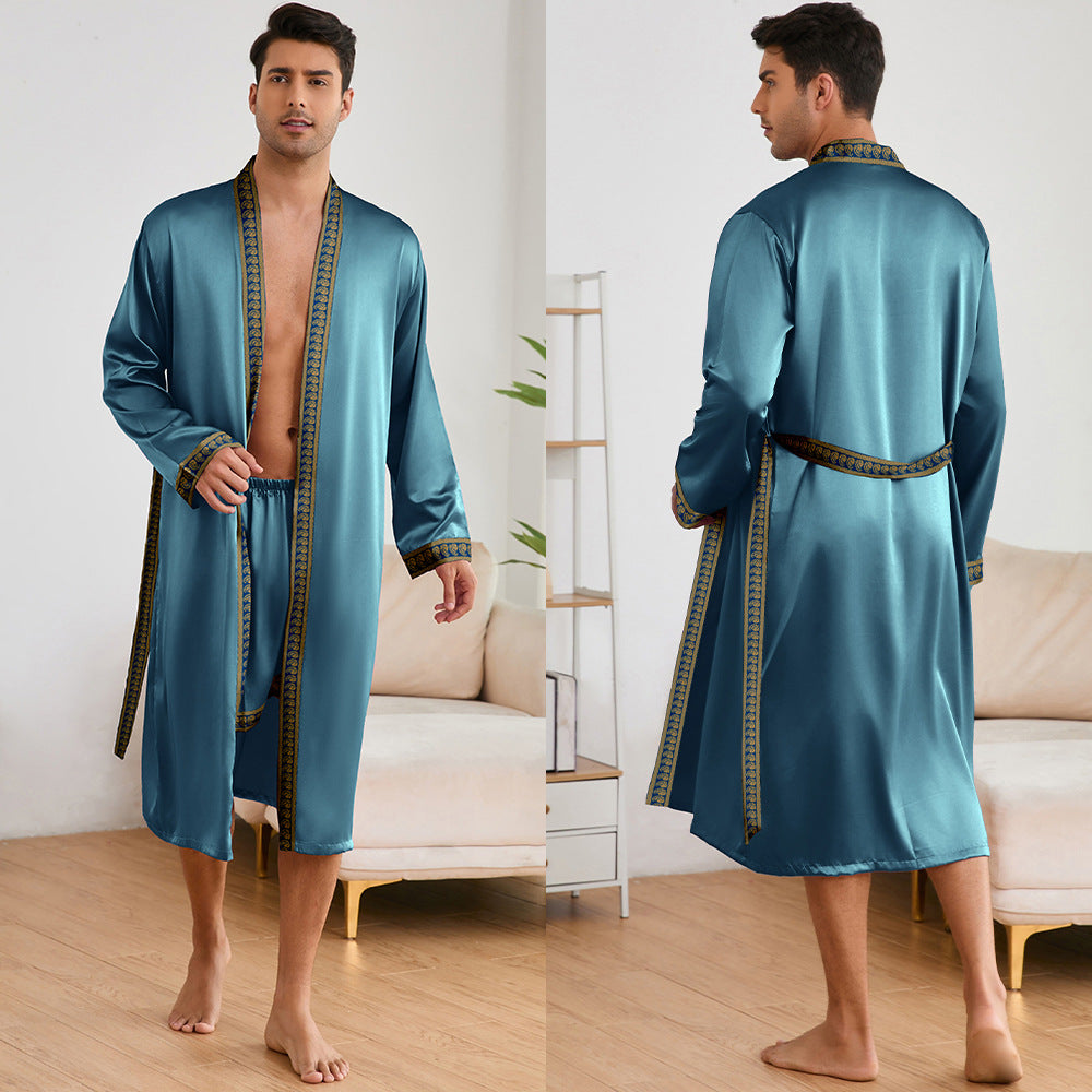 Herren Satin Morgenmantel mit stilvollem Schalkragen und seitlichen Taschen Drune